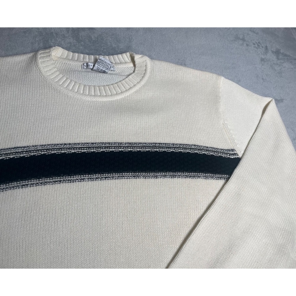 Geoffrey Beene Classic Thick Ribbed Sweater Mens Sz XL Ivory Black Stripe Cotton